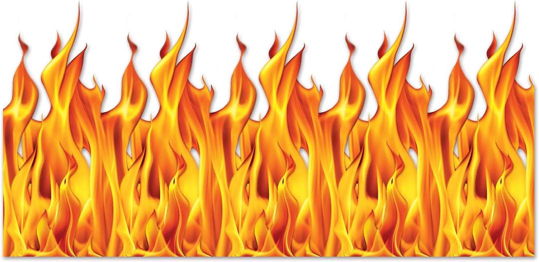 Beistle Plastic Flame Wall Backdrop, 4’ x 30’ – Photo Backdrop, Easy to Adhere Wall Covering, Party Decor, Burning Fire Photography Background for Birthdays, Holidays & Events