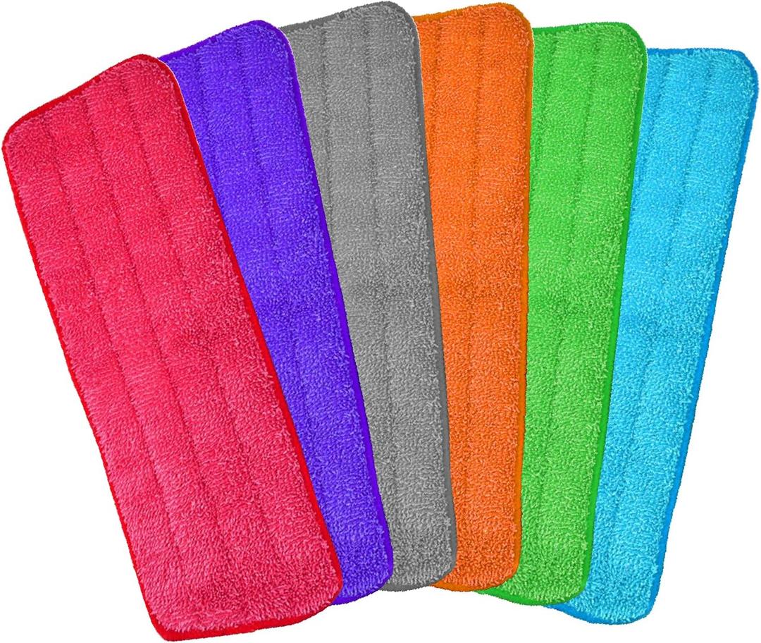 Microfiber Replacement Mop Pads, 18" x 6" Wet & Dry Home & Commercial Cleaning Refills, Colorful Reusable Floor Mop Pads, Washable Floor Cleaning Pads, 6 Pack