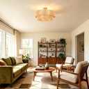 20" Boho Semi Flush Mount Ceiling Light Gold Rattan Light Fixture