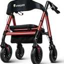 Walkers for Seniors with Seat,450Lbs Rolling Walker, 22" Extra-Wide Heavy-Duty Foldable All-Terrain Rollator Walker with Adjustable Ergonomic Breathable Seat,Brake,Adjustable Height 33"-41.5"(Red)