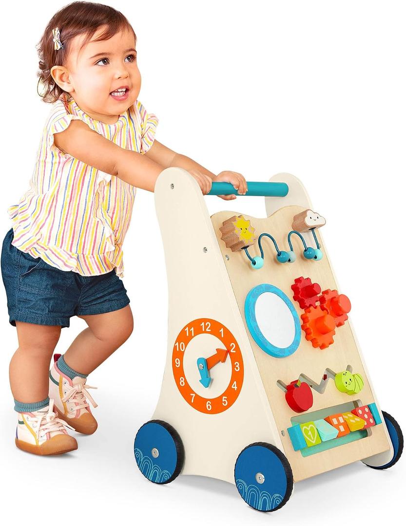 B. toys Little Learning Steps Wooden Activity Walker 7 Educational Activities Learning & Walking Toy for Toddlers Stand, Push, Walk 1 Year +