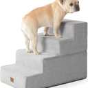 EHEYCIGA Dog Stairs for Bed 18" H, 4-Step Dog Steps for High Bed, Pet Steps for Small Dogs and Cats, Non-Slip Balanced Pet Ramp Indoor, Light Grey