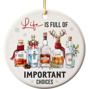 2 x Wine Ornaments for Christmas Tree  Funny Christmas Ornament Life is Full of Important Choices  Christmas Tree Decorations for Wine Lovers