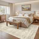 Soalmost 7x9 Area Rug for Living Room Washable Abstract Vintage Soft Thin Indoor Floor Non-Slip Carpet for Bedroom Dining Room Beige