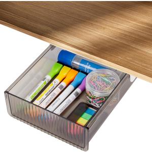 Boxalls Under Desk Storage Drawer, Under Table Slide Out Self-Adhesive Organization, Translucent Black Medium