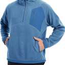 M MAELREG Hoodies for Men Quarter Zip Hooded Pullover Heavyweight Warm Microfleece Golf Polar Fleece Sweatshirt for Men (Blue, M)