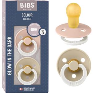 Bibs Pacifiers Color Collection, Set of 2 BPA-Free Latex Pacifiers Made in Europe, Round Nipple Baby Pacifier. (18+ Month (Pack of 2), Blush NIGHT / Vanilla NIGHT)