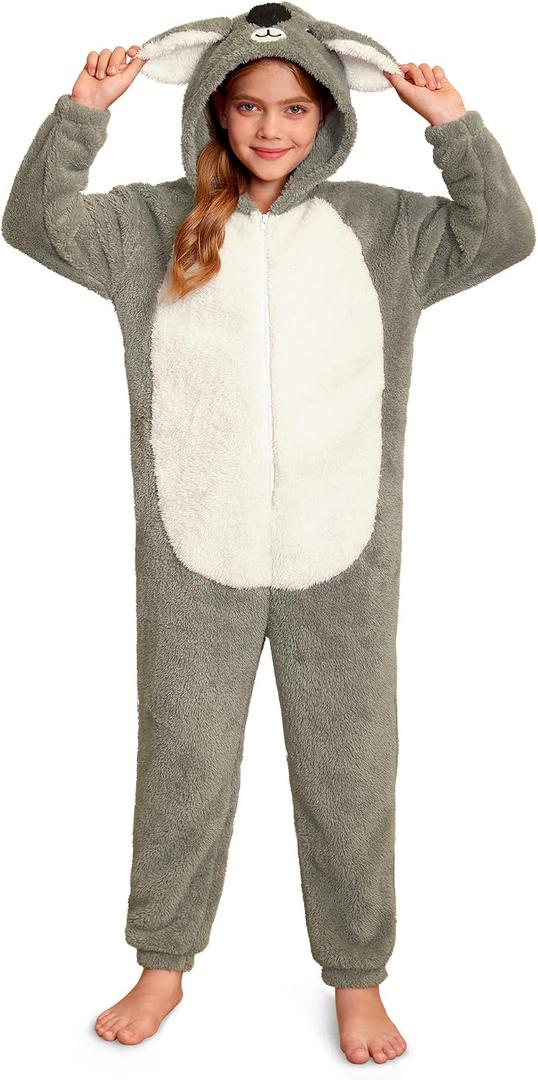 Unisex Kids Animal Cute Koala Hooded Zipper Onesie 4-12 Years (Gray, M)