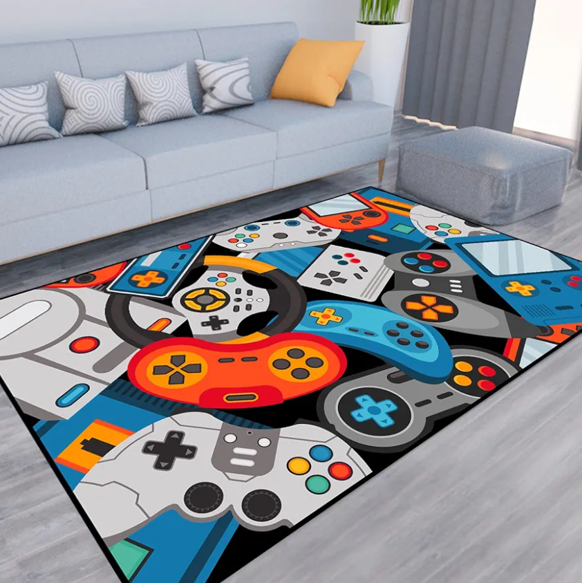 Game Area Rug Teen Boys Carpet, 3D Gaming Rugs Gamepad Controller Mat for Boys Girls Bedroom Playroom, Non-Slip Gamer Rugs Children Gaming Area Rugs (Blue, 60" x 40")