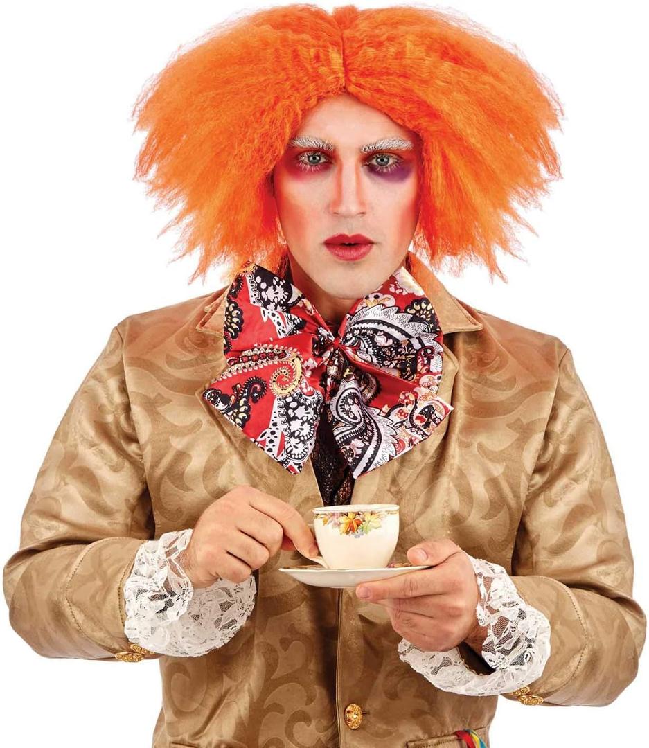 fun shack Mad Orange Curly Wig Short for Men, Orange Curly Hair Wig for Adult, Mad Orange Wig Curly, Mad Orange Wig and Hat