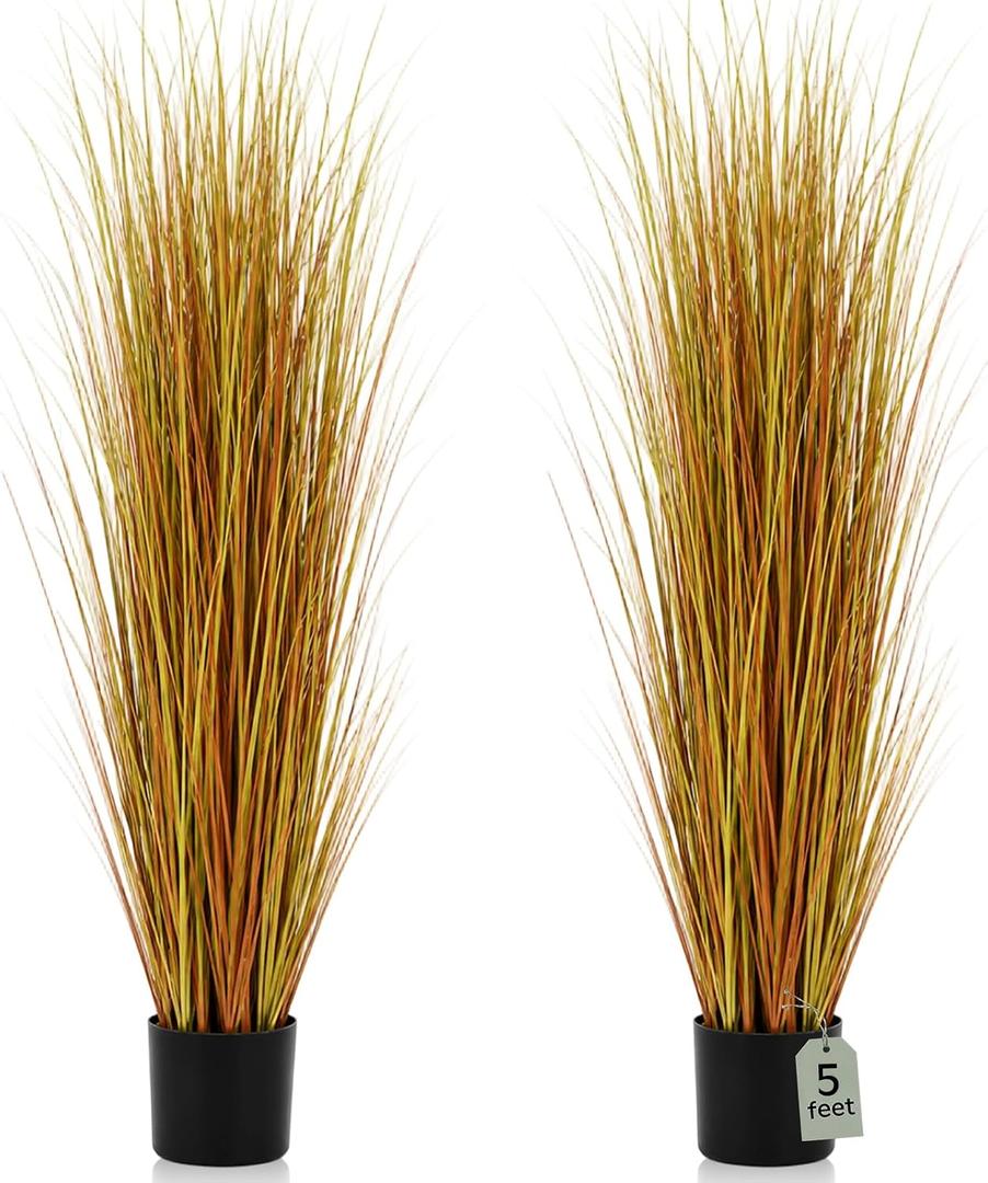 Jexine 2 Pieces 5 ft Tall Artificial Grass Plant Potted Artificial Greenery Floor Plants Fake Pampas Grass Tall in Pot for Housewarming Gift House Garden Bathroom Lobby Indoor Outdoor(Fall)