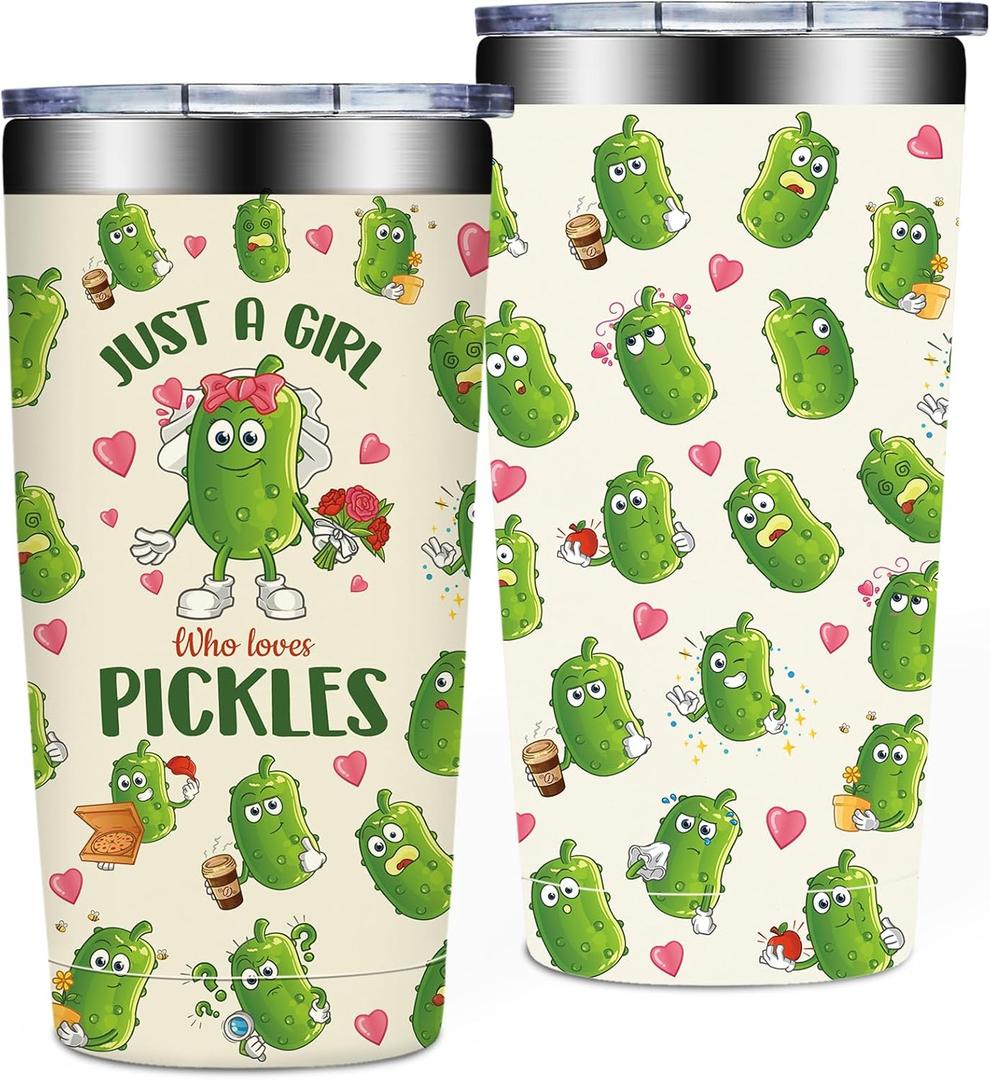 SpenMeta Pickle Gifts for Women - Christmas, Birthday Gift for Pickle Lovers - Funny Pickles Gifts - 20oz Just a Girl Who Loves Pickles Tumbler Cup
