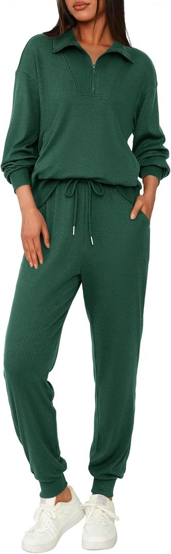 BTFBM Women's 2 Piece Tracksuit Spring Outfits 2026 Long Sleeve Half Zip Sweatshirt Sweatpants Lounge Set Sweatsuits (XL)