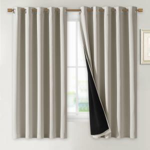 NICETOWN Natural 100% Blackout Lined Curtains, 2 Thick Layers Completely Blackout Window Treatment Thermal Insulated Drapes for Kitchen/Bedroom (1 Pair, 70 inches Width x 63 inches Length Each Panel)