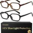 2 x 2 Pack Retro Rounded Rectangle Blue Light Glasses Women Slim Frame