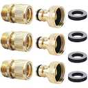 HQMPC Garden Hose Quick Connector Water Hose Quick Connect ¾ inch GHT Brass Easy Connect Fitting Quick Connect Hose Fittings Garden Hose Fitting Water Hose Connectors (3SETS)