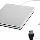 External CD DVD Drive USB C Ultra Slim Portable CD DVD Player Burner/Writer/Reader USB Superdrive Disc Duplicator for MacBook Pro/Air/Mac/M1/Laptop/Windows10 (Silver)