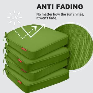 Pcinfuns Outdoor Chair Cushions Set of 4, Thick 19" x 19" x 3" Cushion for Patio Furniture, Round Corner Patio Chair Pads with Ties, Memory Foam Outdoor Seat Cushions, Grass Green