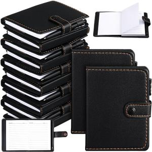 Spakon 10pcs Father's Day Gifts Leather Pocket Journal Bulk Mini Notebook with Pen Journal Vintage Travel PU Leather Pocket Notebooks Small Notepad for Note Taking Dad Gifts (Black)