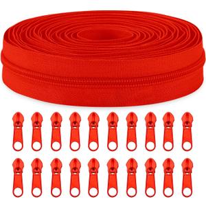 Sawoake #3 Nylon Coil Zippers by The Yard Bulk 10 Yards with 20pcs Zipper Sliders for DIY Sewing Tailor Craft Bag Garment Home Textile(Red)