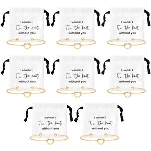 16 Pcs Jewelry Pouch Set of 8 Linen Cotton Small Drawstring Bags & Bridesmaid Knot Bracelet Jewelry Packaging Proposal Gift Bridal Party Favors (Gold)