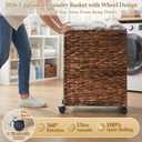 Livole Wicker Laundry Hamper with Lid & Wheel, 23.8 Gallon (90 L) Handwoven Water Hyacinth Laundry Basket with Removable Liner & Handles, Sturdy Steel Frame for Bedroom Bathroom Laundry Room Espresso
