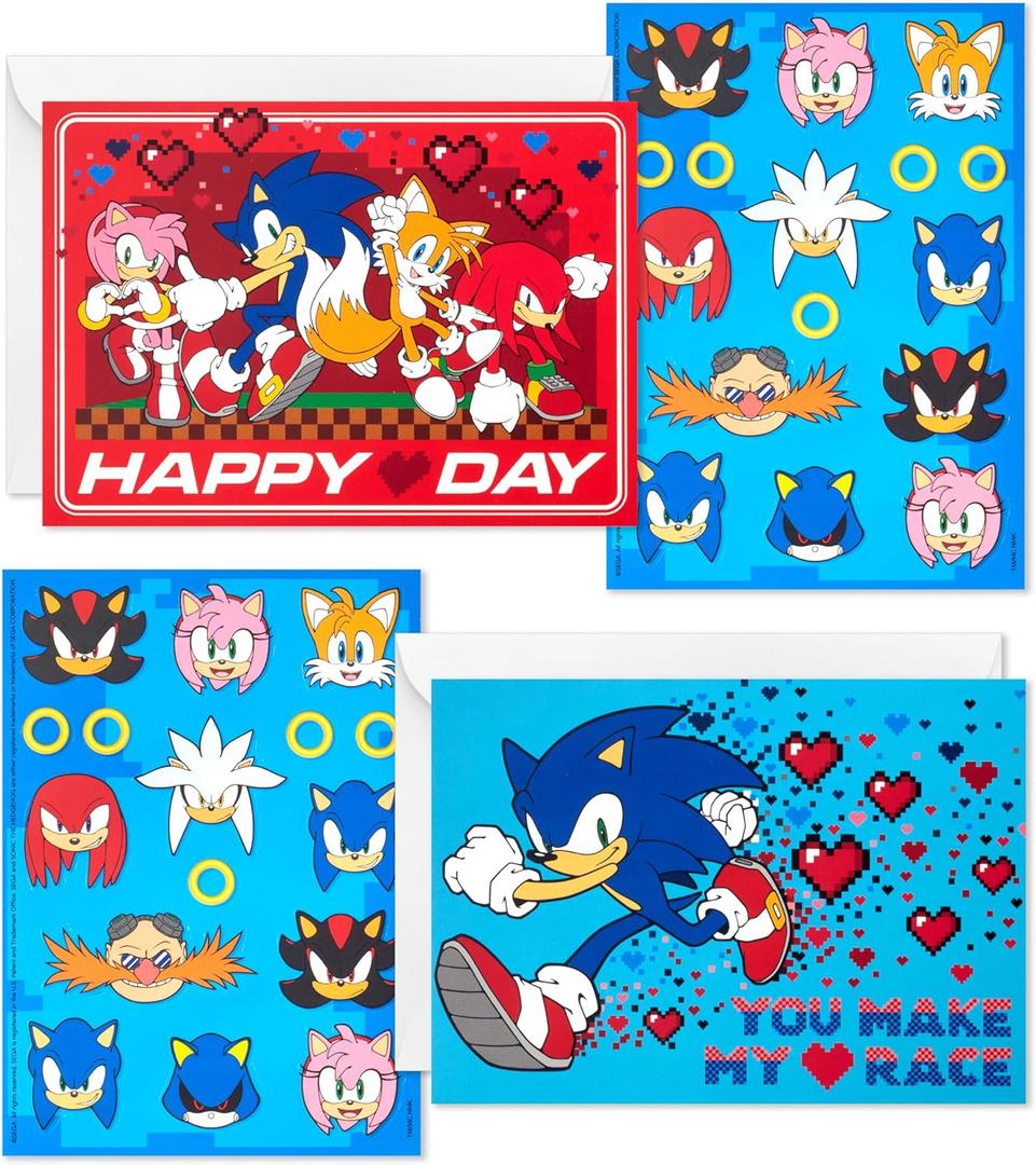 Hallmark Sonic the Hedgehog Valentine's Day Card Assortment for Kids (24 Valentine Cards, 24 Sticker Sheets and Envelopes)