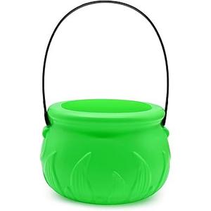 6 Inch Plastic Green Cauldron Pot Kettle Candy Bowl, Leprechaun Pot of Gold Witch Cauldron Pot Bucket for St Patrick's Day, Mardi Gras, Halloween Decorations Trick or Treat Party Supplies