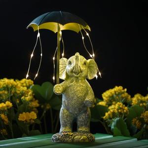 Solar Elephant Statue Garden Decor - Resin Solar Outdoor Yard Lawn Garden Statue - Unique Design Gifts for Women,Mom Elephant Lovers (Darkgrey)