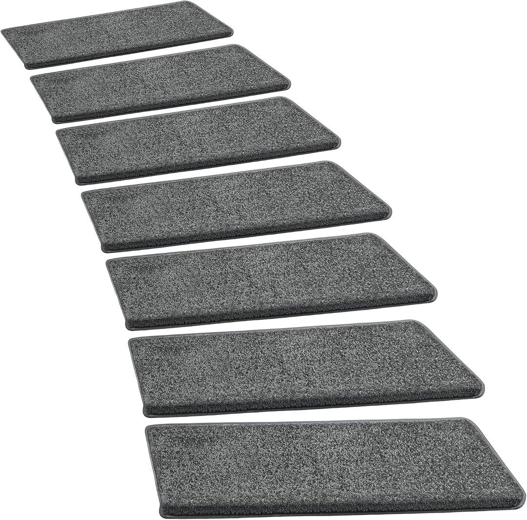 PURE ERA Bullnose Carpet Stair Treads Set Tape Free Non-Slip Indoor Stair Protectors Pet Friendly Rugs Covers Soft Skid Resistant Washable Reusable 9.5" x 30"(2 Pieces,Dark Gray), 2 Pieces with Bullnose