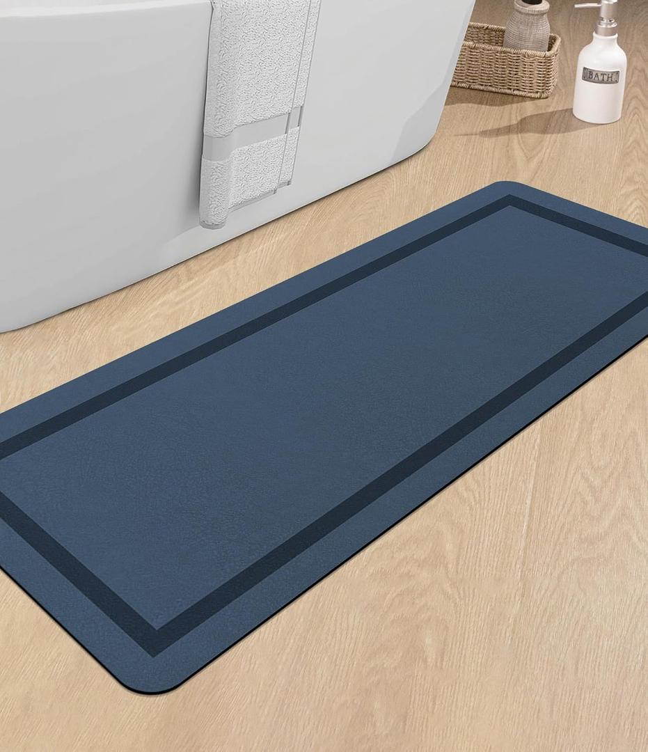 chakme Bathroom Mat Rugs Runner 47x17, Ultra Thin Magic Mat Bath Rug Non Slip Bath Rugs Quick Dry Absorbent Bath Mats for Bathroom Floor, (Navy Blue, 47"x17")