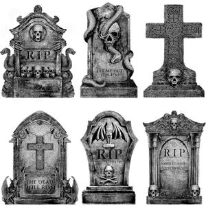 Graveyard Halloween Decorations Outdoor Tombstones: 6ct Large Tombstone Halloween Yard Signs with Stakes, 16" Realistic Scary Skeleton RIP Gravestones Lawn Cemetery Decor Outside for Kids Home Party