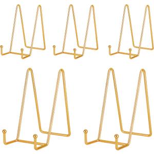 IBosins 5 Pack 6 Inch Plate Holder Display Stands, Metal Gold Frame Stand for Picture, Book, Photo Easel, Creation, Collectibles