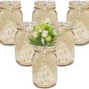 Fun Express Gold Mason Jars 12 Pack - Premium Glass Mason Jar Set for Wedding Centerpieces, Table Decorations & Party Events | Decorative Vintage-Style Vases for Flowers, Home Decor & DIY Projects