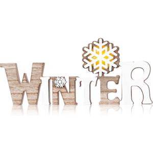 Geetery White Winter LED Wooden Sign Rustic Wooden Words Sign Tabletop Centerpiece Decor Snowflake Decorations for Winter Christmas Table Home Indoor Party