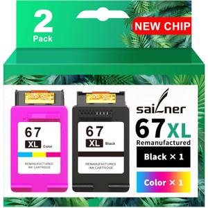SAILNER 67XL HP Printer Ink, Replacement for HP Ink 67 for HP 67 Ink cartridges Black/Color Combo Pack, Compatible with DeskJet 2755e 2855e 2700e 4155e 2734e 2827e 4100e Envy 6055 6455e Printer 67XL