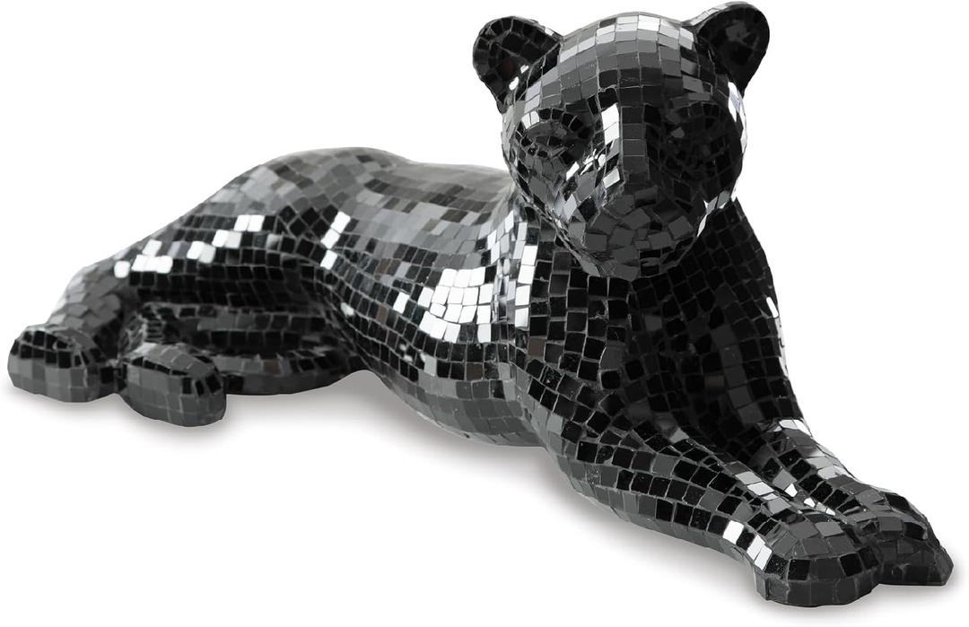 Signature Design by Ashley Drice Contemporary Panther Mosaic Glass & Paper Composite Sculpture, Black