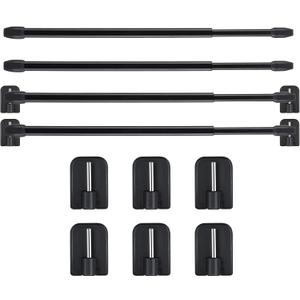 Jetec 4 Pieces Extendable Curtain Rod Cupboard Bars Tensions Adjustable Plastic Curtain Rod with 10 Pieces Self Adhesive Hooks for Home Bathroom Hotel Supply(15.7 to 27.5 Inch,Black)