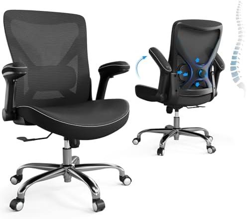 Ergalithic Ergonomic Office Chair-Computer PU Leather X-Shaped Desk Chair-Gaming Chair with Adjustable Flip-up Armrests Lumbar Support Mesh Executive Chair for Long Hours Office (Black)