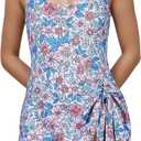 One Piece Swimsuit Women with Skirt and Bottoms, Womens Bathing Suits Tummy Control with Side Tie Knot & Removable Soft Pads (Medium, Floral Printed)