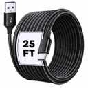 25 Ft USB A to USB C Cable, [Charge Only] 60W Nylon Braided USB A to Type C Charger Cord, Extra Long USb to USb C Cable for iPhone Series, iPad, Samsung Galaxy, Tablets, Laptops and Other USB-C Device