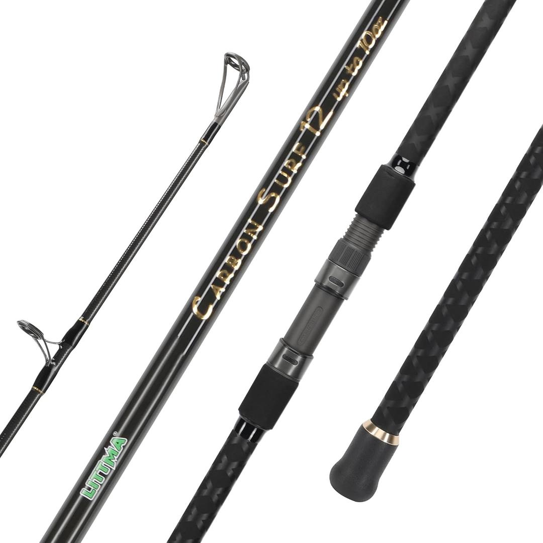 LITTMA Carbon Fiber Surf Spinning Rod with Fuji Guides - Lightweight & Strong 2-Piece Pack - 12' for Long Distance Saltwater Fishing