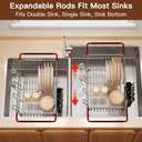 Over the Sink Expandable Dish Drainer Drying Rack In Stainless Steel for Small Kitchen, Counter Space Saving Modern Compact Metal Above Plate Dryer Strainer, Adjustable Hanging Inside Drain Holder (For 11.5"-30"W Sink, Silver)
