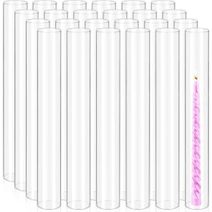 24 Pcs Hurricane Candle Holder Sleeve, H:16" D:2" Bottomless Glass Cylinder Candleholder Tall Clear Glass Cylinder Open Both Ends, Chimney Tube Cover, Open Ended Candle Shade