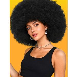 Afro Wig 70s Curly Wigs for Black Women Natural Looking Bouncy Huge Fluffy Puff Wig Synthetic Hair for Daily Cosplay and Party (Black) (10 Inch)