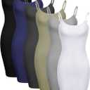 Geyoga 6 Pack Women's Cami Dress, Long Tank Dress Spaghetti Strap Slips for Under Dresses, Long Camisoles for Layering (Large)