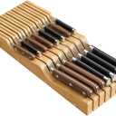 Bamboo In-Drawer Knife Block for 15 Knives(Not Included), Knife Drawer Organizer,Knife Holder Countertop,Block Knife Storage Organizer for Kitchen