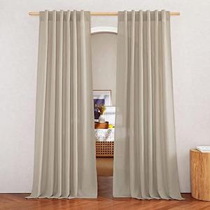 NICETOWN Thick Linen Bedroom Curtains Privacy Added, Rod Pocket & Back Tab Not See Through Linen Blend Privacy with Light Filtering Drapes for Farmhouse/Living Room, Angora, W55 x L84, 2 Panels