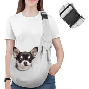 Pawaboo Small Dog Sling Carrier, Reversible Hands Free Dog Sling Carrier for Small Dogs and Cats, Puppy Sling Carrier with Adjustable Strap Buckle & Safety Harness, Puppy Essentials, Grey