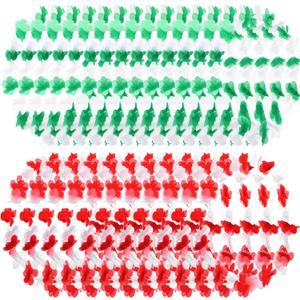 Tigeen 72 Pcs Mardi Gras Leis Decorations Bulk Hawaiian Flower Leis Tropical Necklace Decorations for Mardi Gras Carnival Luau Holiday Birthday Party Favor(Red, Green, Red Green)